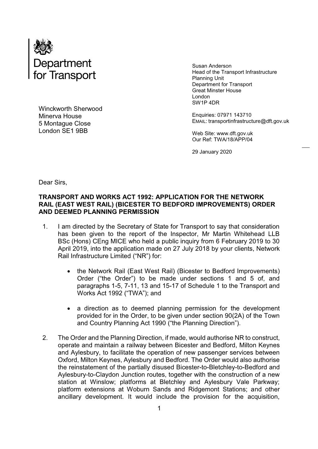 (East West Rail) (Bicester to Bedford Improvements) Order Decision