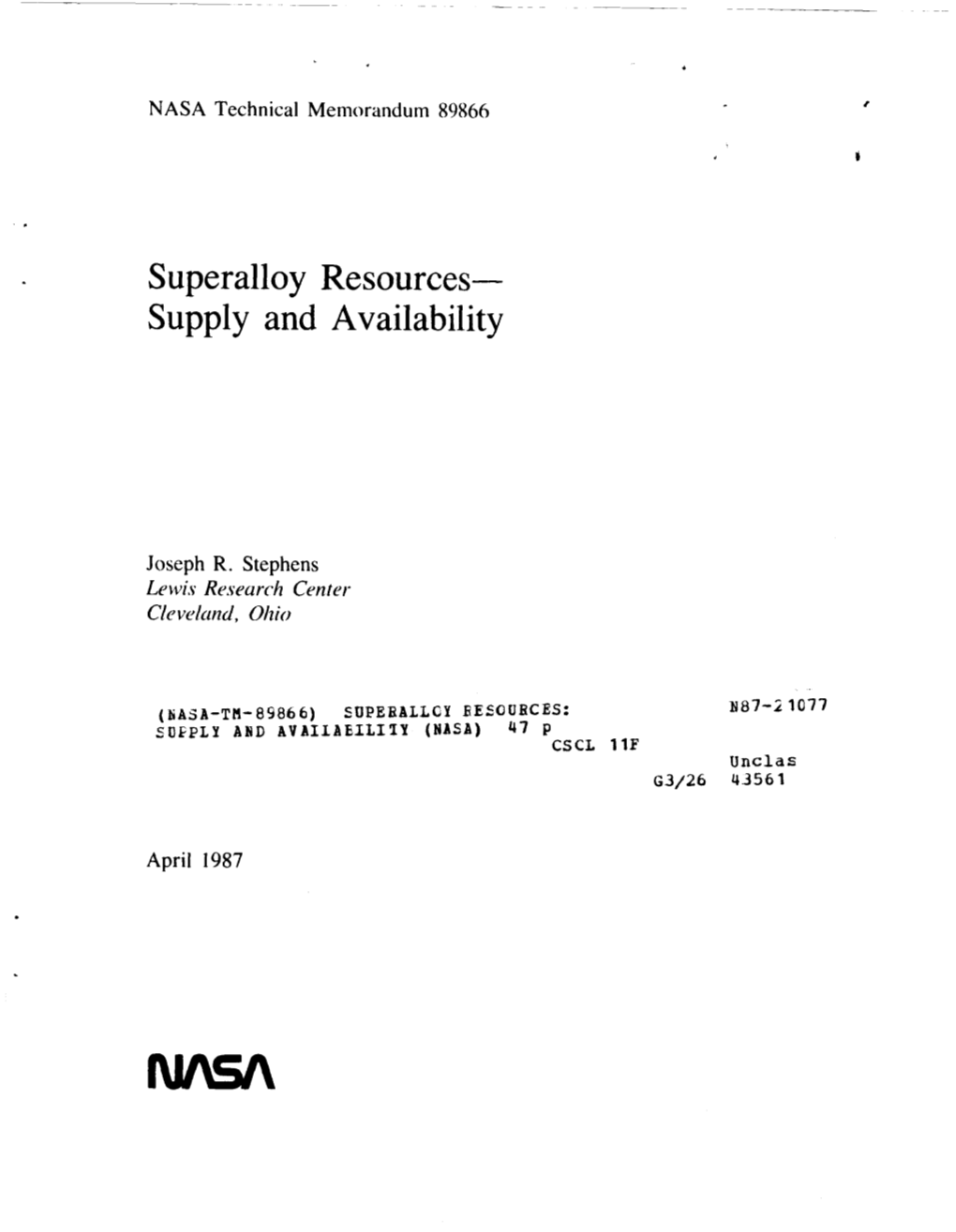 Superalloy Resources- Supply and Availability