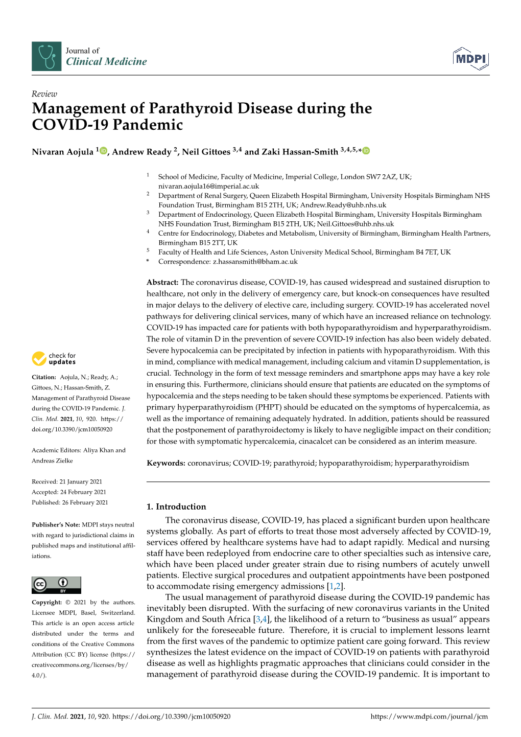 Management of Parathyroid Disease During the COVID-19 Pandemic