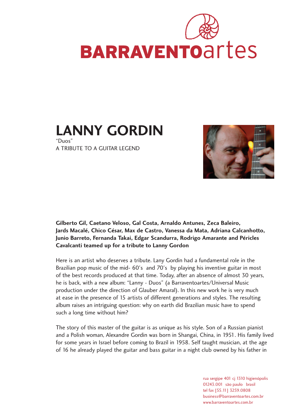 LANNY GORDIN “Duos” a TRIBUTE to a GUITAR LEGEND