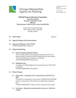 CMAQ Project Selection Committee Annotated Agenda Thursday, September 3, 2015 2:00 P.M