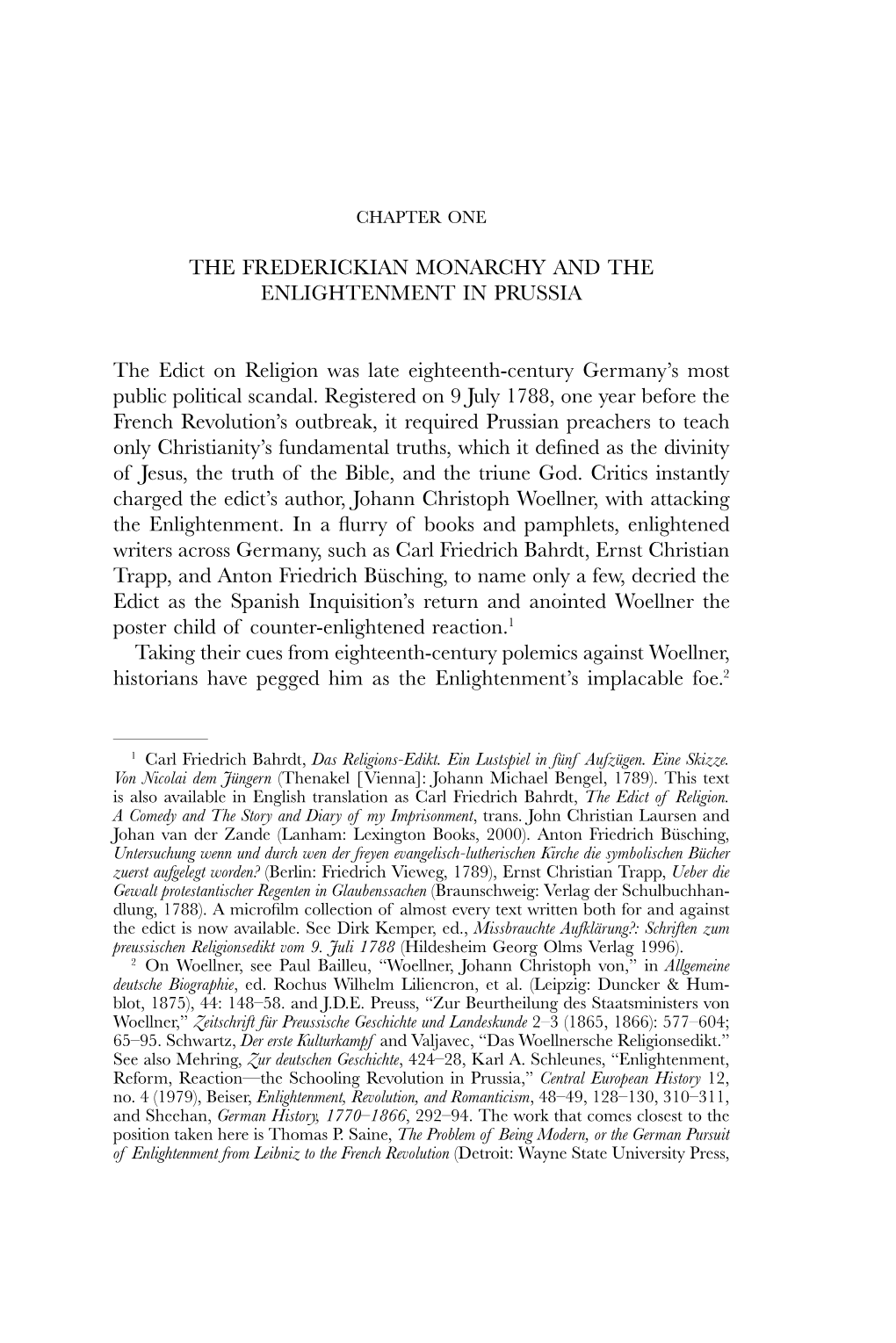 The Frederickian Monarchy and the Enlightenment in Prussia