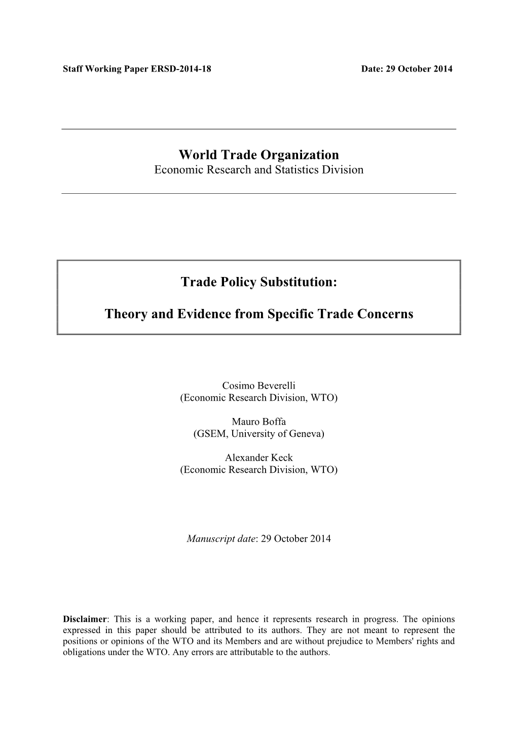 World Trade Organization Trade Policy Substitution: Theory and Evidence from Specific Trade Concerns