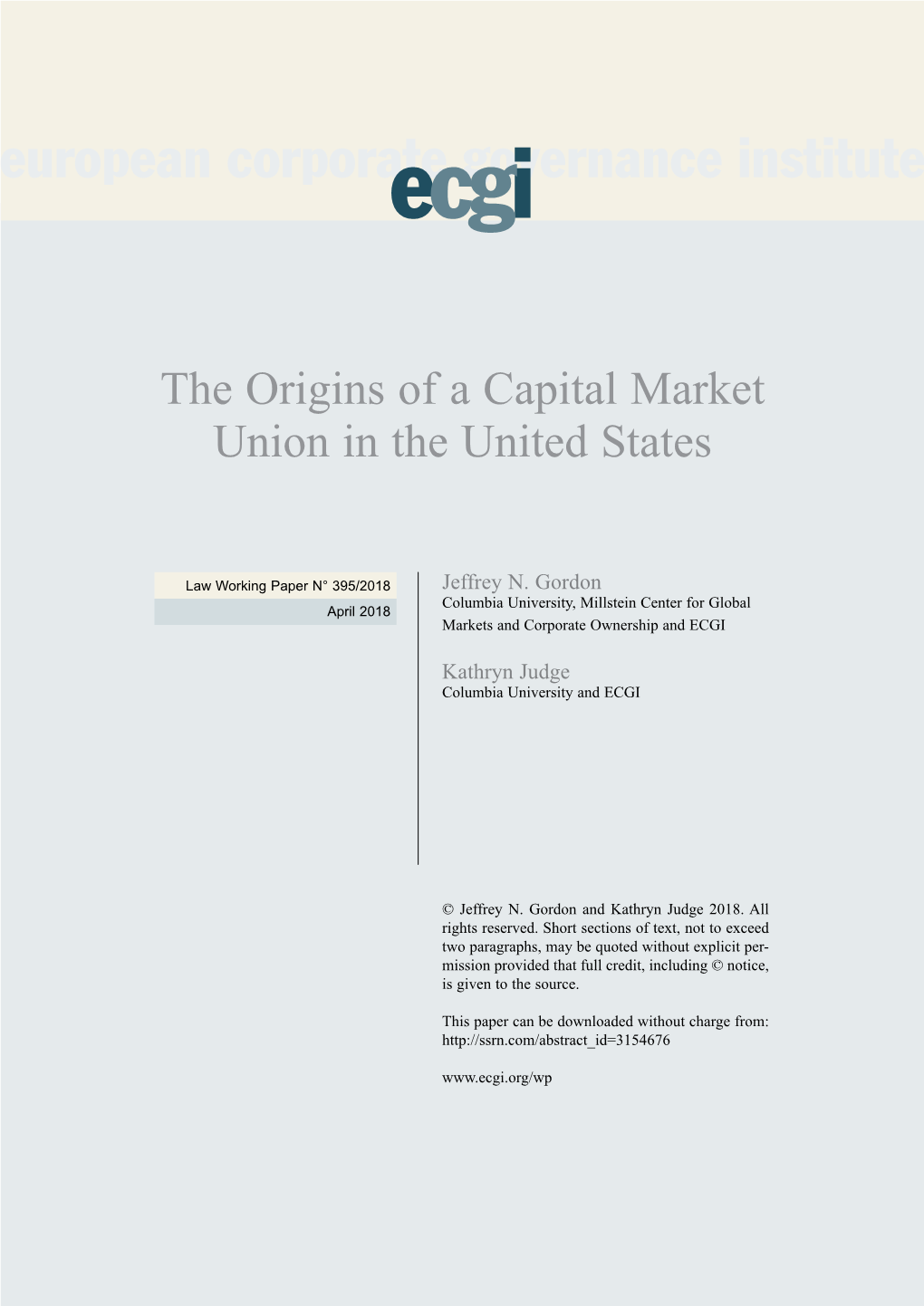 The Origins of a Capital Market Union in the United States