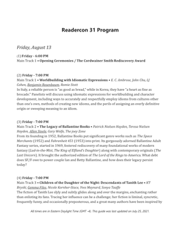 Readercon 31 Program