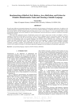 Benchmarking of Bioperl, Perl, Biojava, Java, Biopython, and Python for Primitive Bioinformatics Tasks 6 and Choosing a Suitable Language