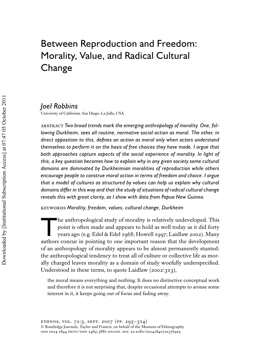 Between Reproduction and Freedom: Morality, Value, and Radical Cultural Change