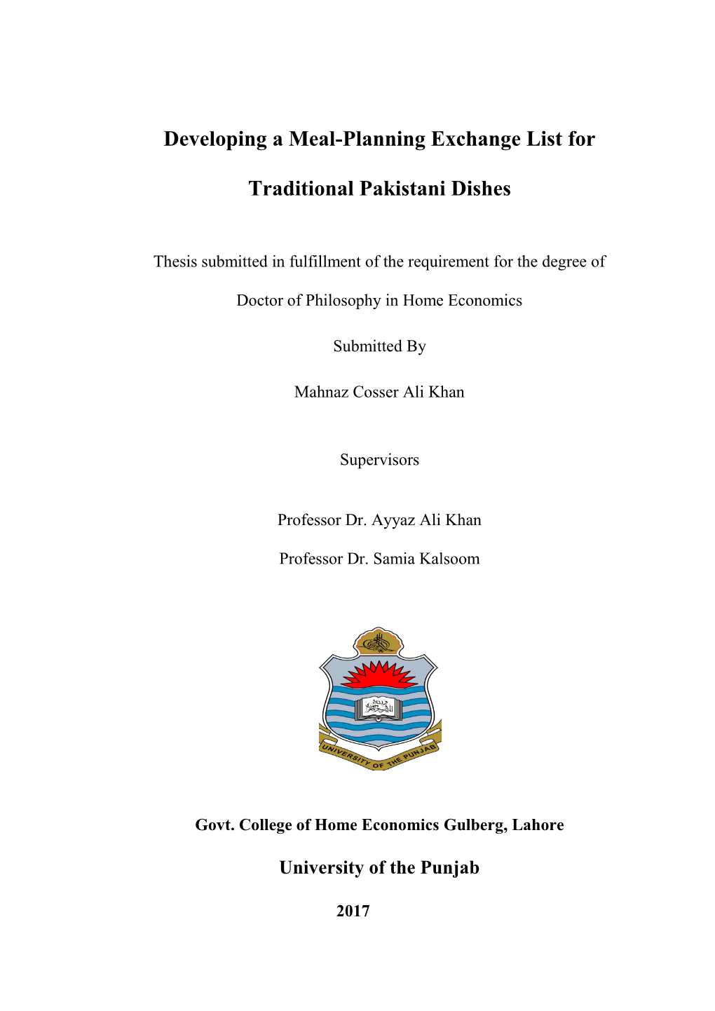 Developing a Meal-Planning Exchange List for Traditional Pakistani Dishes