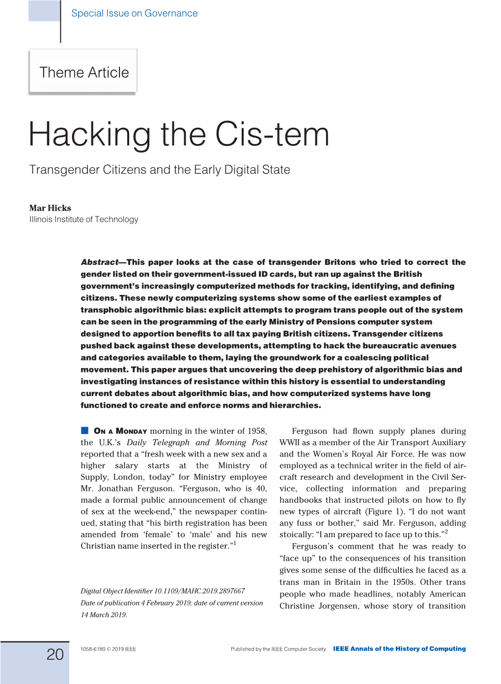 Hacking the Cis-Tem Transgender Citizens and the Early Digital State
