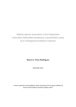 Solenodon Paradoxus); a Quantitative Study of an Endangered Caribbean Mammal