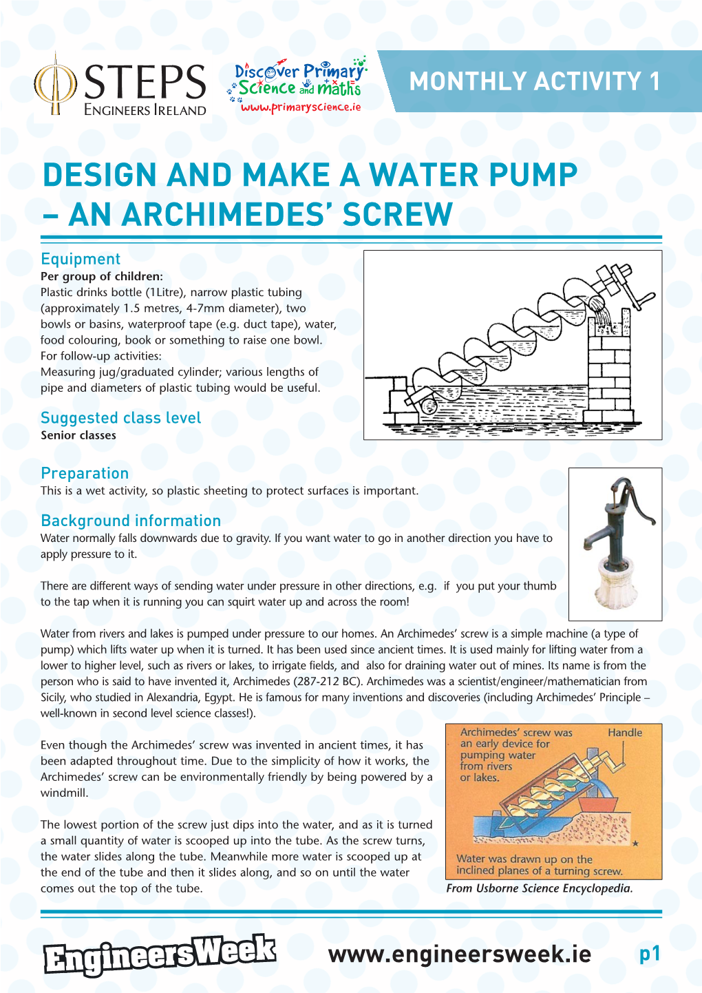 Design and Make a Water Pump – an Archimedes' Screw