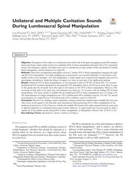 Unilateral and Multiple Cavitation Sounds During Lumbosacral Spinal Manipulation