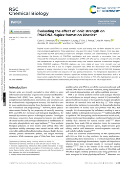 Evaluating the Effect of Ionic Strength on PNA:DNA Duplex Formation Kinetics