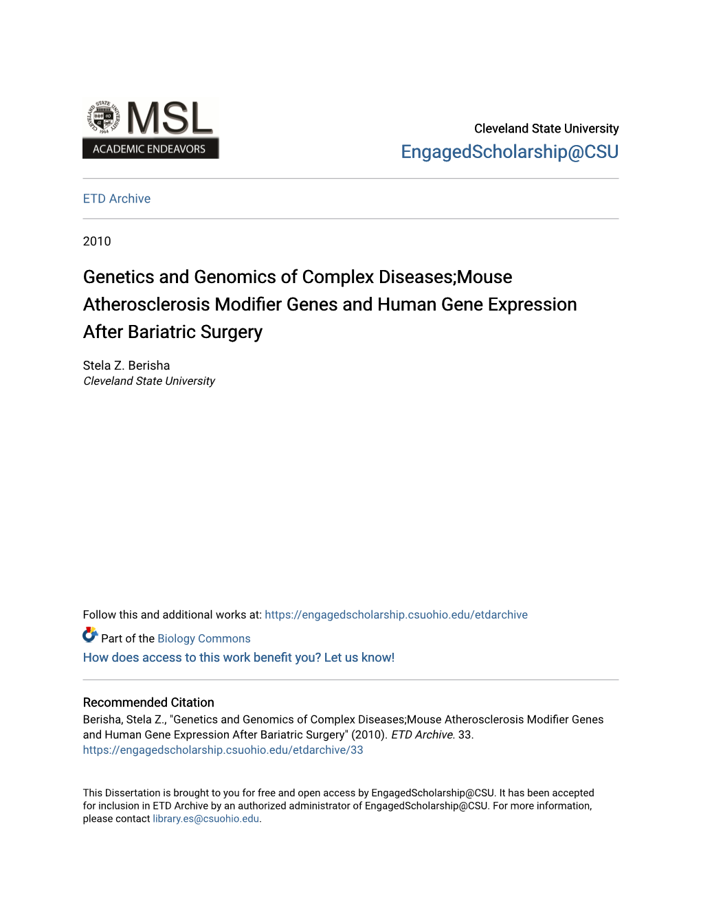 Genetics and Genomics of Complex Diseases;Mouse Atherosclerosis Modifier Genes and Human Gene Expression After Bariatric Surgery