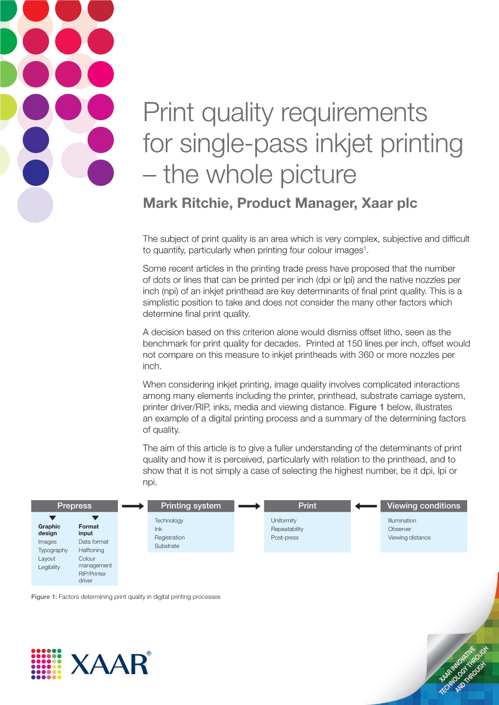 Print Quality Requirements for Single-Pass Inkjet Printing – the Whole Picture Mark Ritchie, Product Manager, Xaar Plc