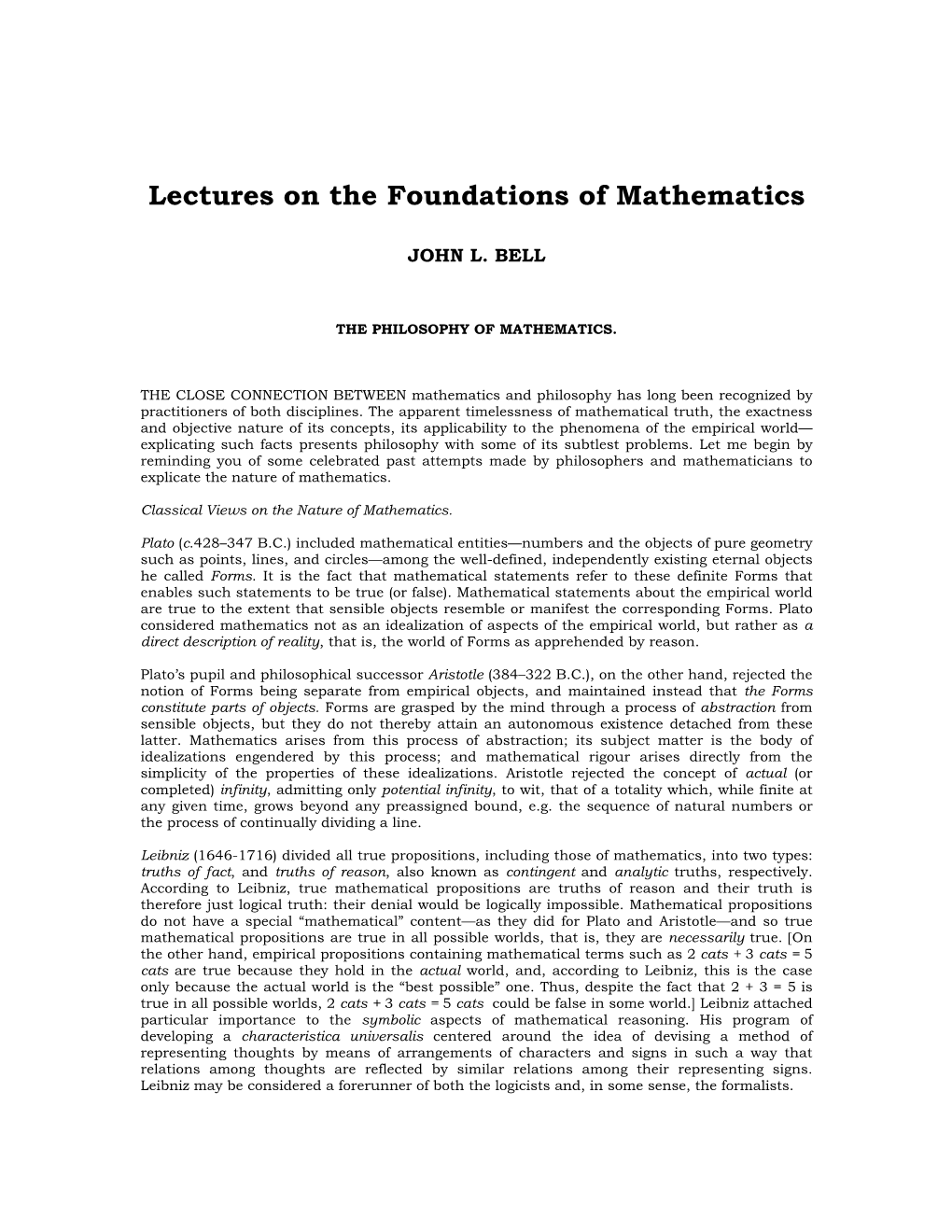 Lectures on the Foundations of Mathematics