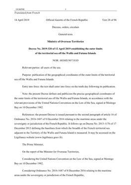 Translated from French 14 April 2019 Official Gazette of the French