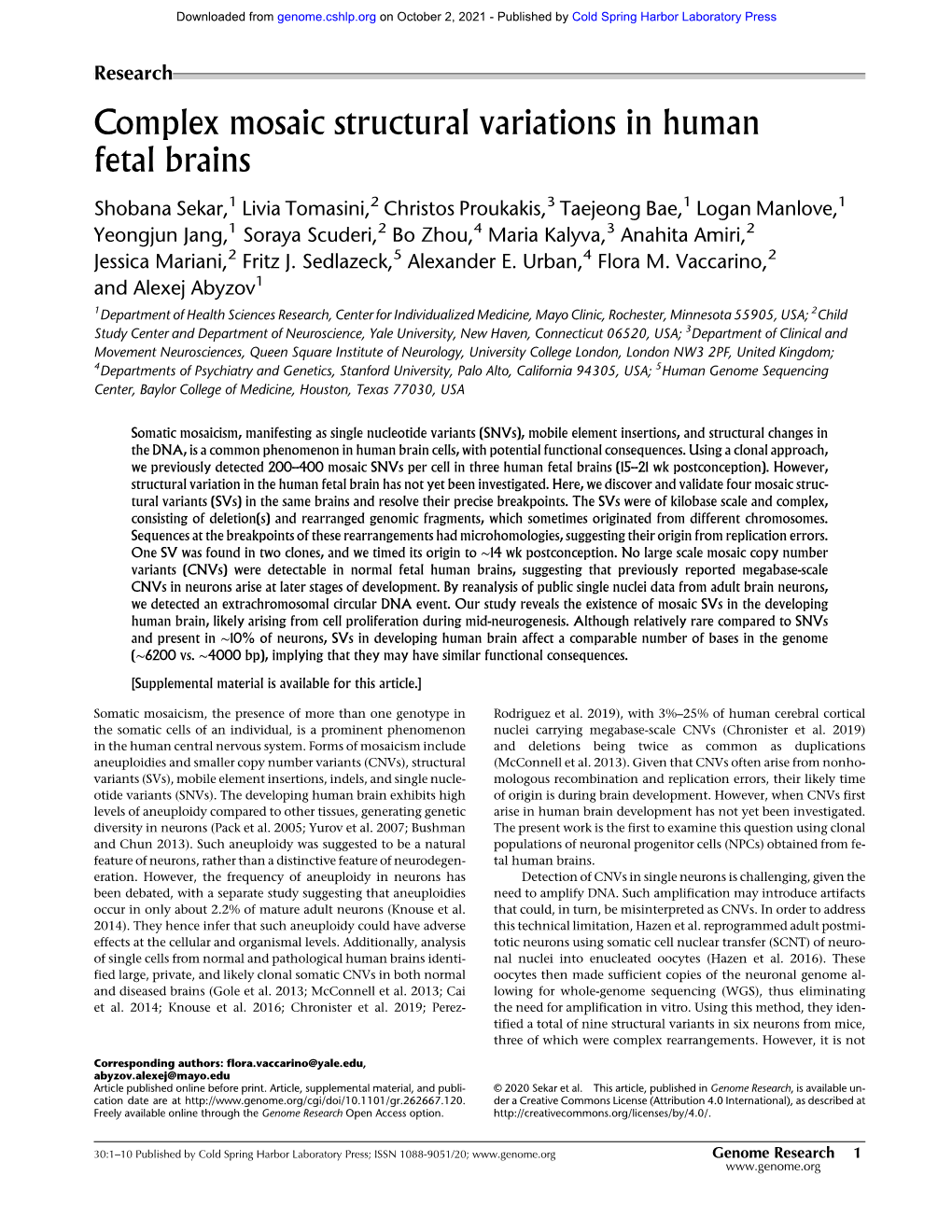 Complex Mosaic Structural Variations in Human Fetal Brains