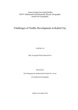 Challenges of Traffic Development in Kabul City