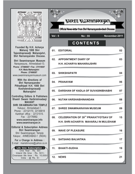 01. Editorial 02 02. Appointment Diary of 03 H.H. Acharya