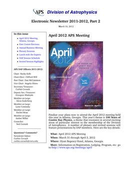 Electronic Newsletter 2011-2012, Part 2 April 2012 APS Meeting
