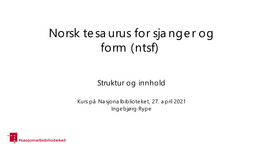 Norsk Tesaurus for Sjanger Og Form (Ntsf)