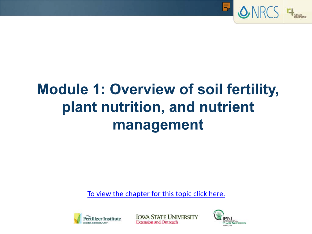 Module 1: Overview of Soil Fertility, Plant Nutrition, and Nutrient Management