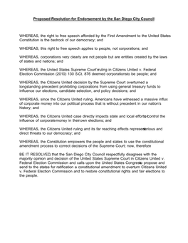 Proposed Resolution for Endorsement by the San Diego City Council