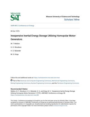 Inexpensive Inertial Energy Storage Utilizing Homopolar Motor- Generators