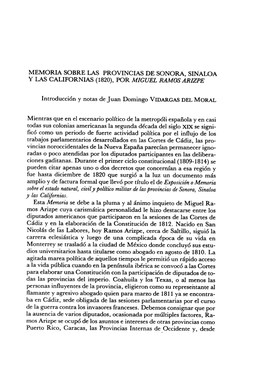 MEMORIA SOBRE LAS PROVINCIAS DE SONORA, SINALOA Y LAS CALIFORNIAS (1820), POR MIGUEL RAMOSARIZPE