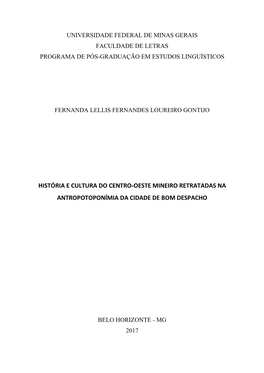 História E Cultura Do Centro-Oeste Mineiro Retratadas Na Antropotoponímia Da Cidade De Bom Despacho