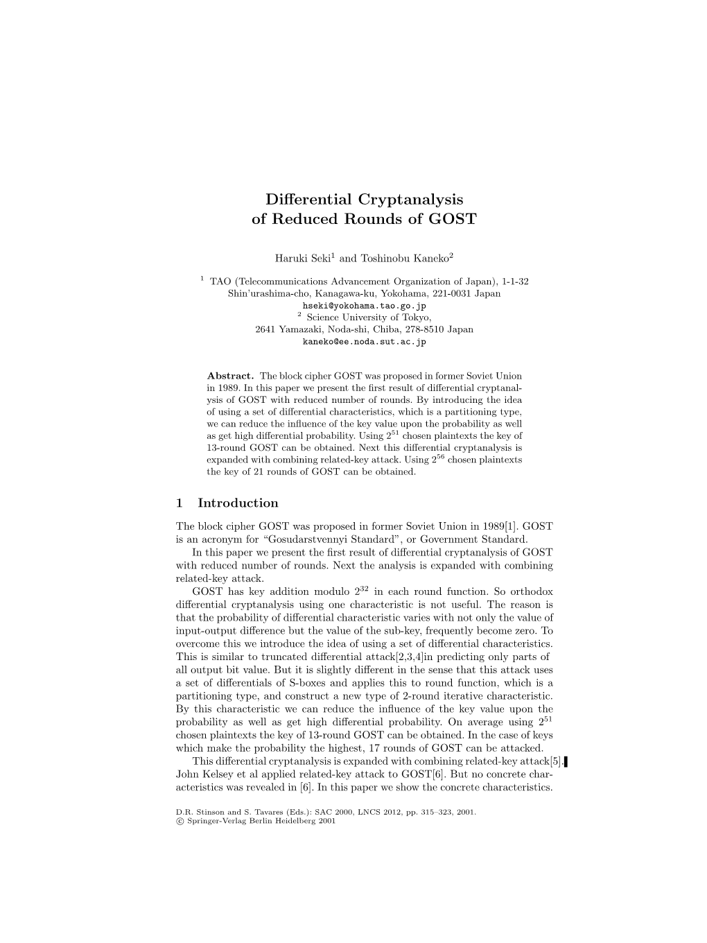 Differential Cryptanalysis of Reduced Rounds of GOST