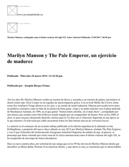 Marilyn Manson Y the Pale Emperor, Un Ejercicio De Madurez