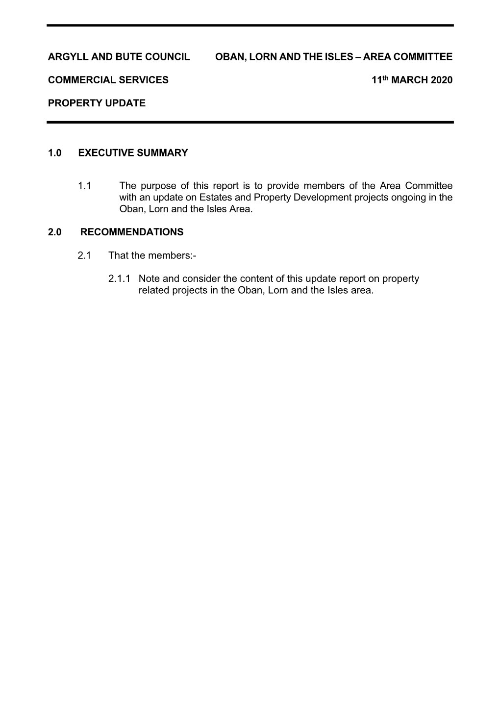 Argyll and Bute Council Oban, Lorn and the Isles – Area Committee