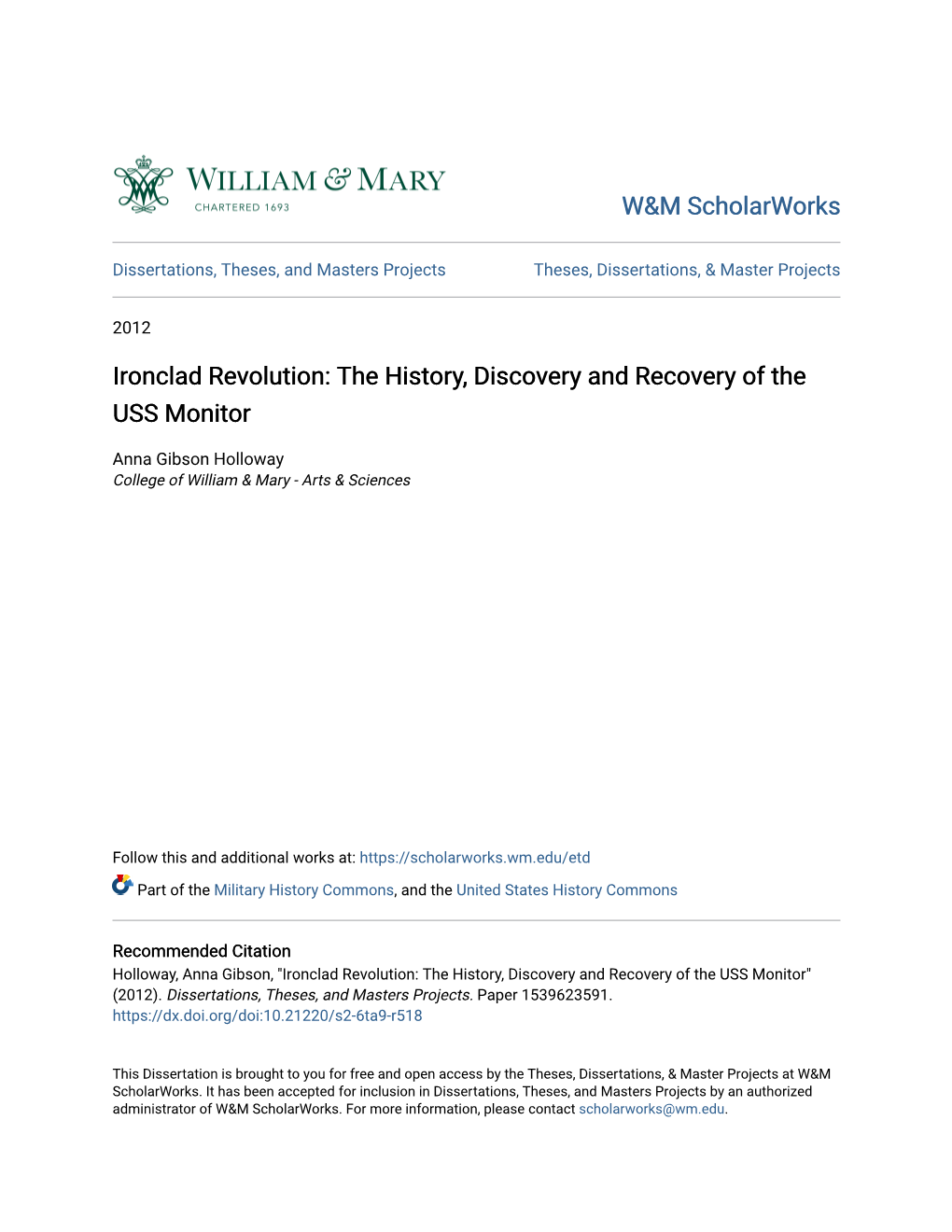 The History, Discovery and Recovery of the USS Monitor