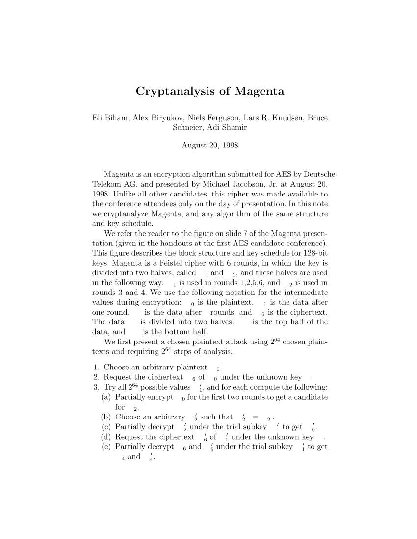 Cryptanalysis of Magenta