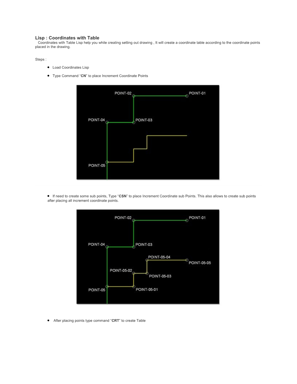 Lisp : Coordinates with Table