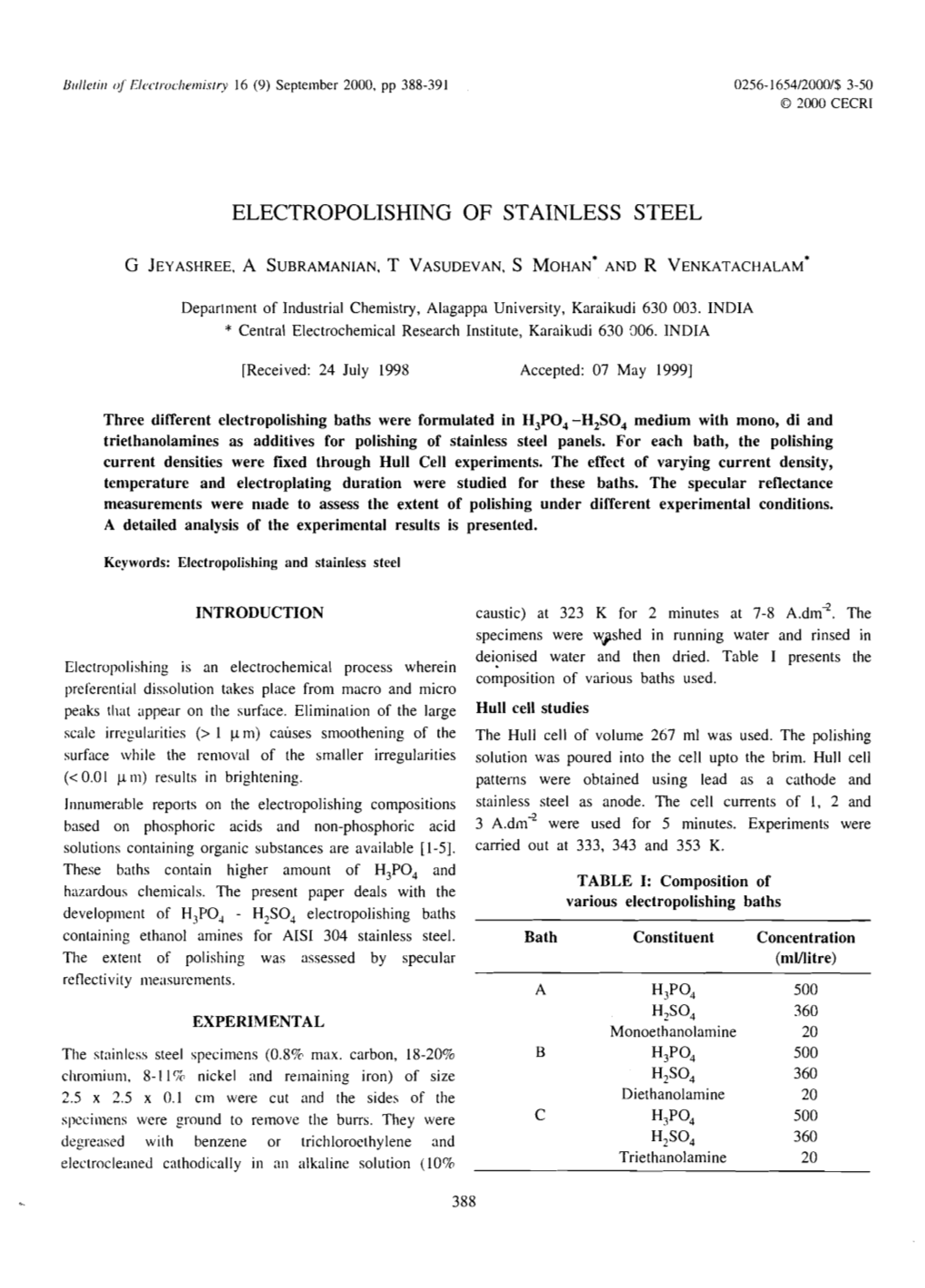 Electropolishing of Stainless Steel