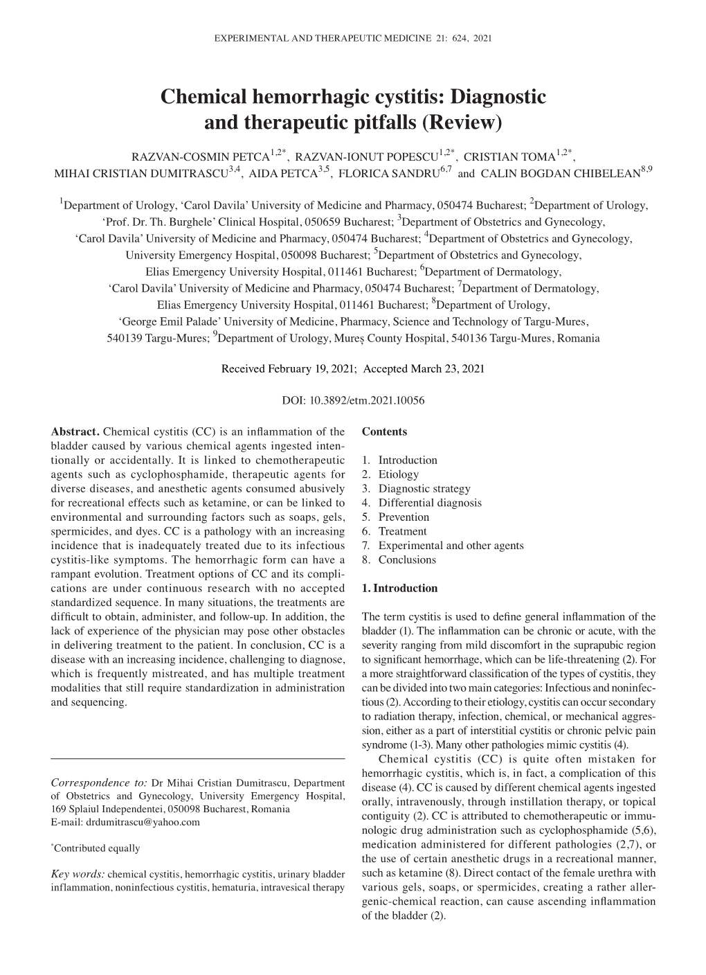 Chemical Hemorrhagic Cystitis: Diagnostic and Therapeutic Pitfalls (Review)