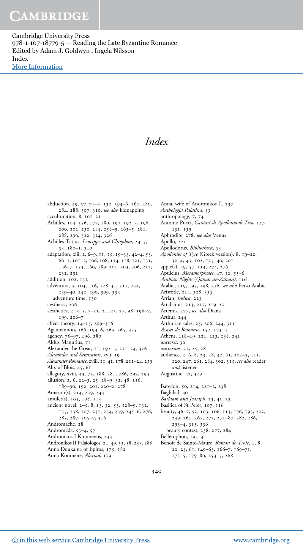 Cambridge University Press 978-1-107-18779-5 — Reading the Late Byzantine Romance Edited by Adam J