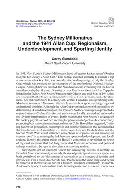 The Sydney Millionaires and the 1941 Allan Cup: Regionalism, Underdevelopment, and Sporting Identity