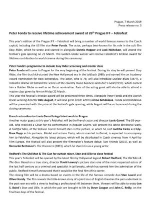 Peter Fonda to Receive Lifetime Achievement Award at 26Th Prague IFF – Febiofest
