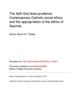 Contemporary Catholic Social Ethics and the Appropriation of the Ethics of Aquinas