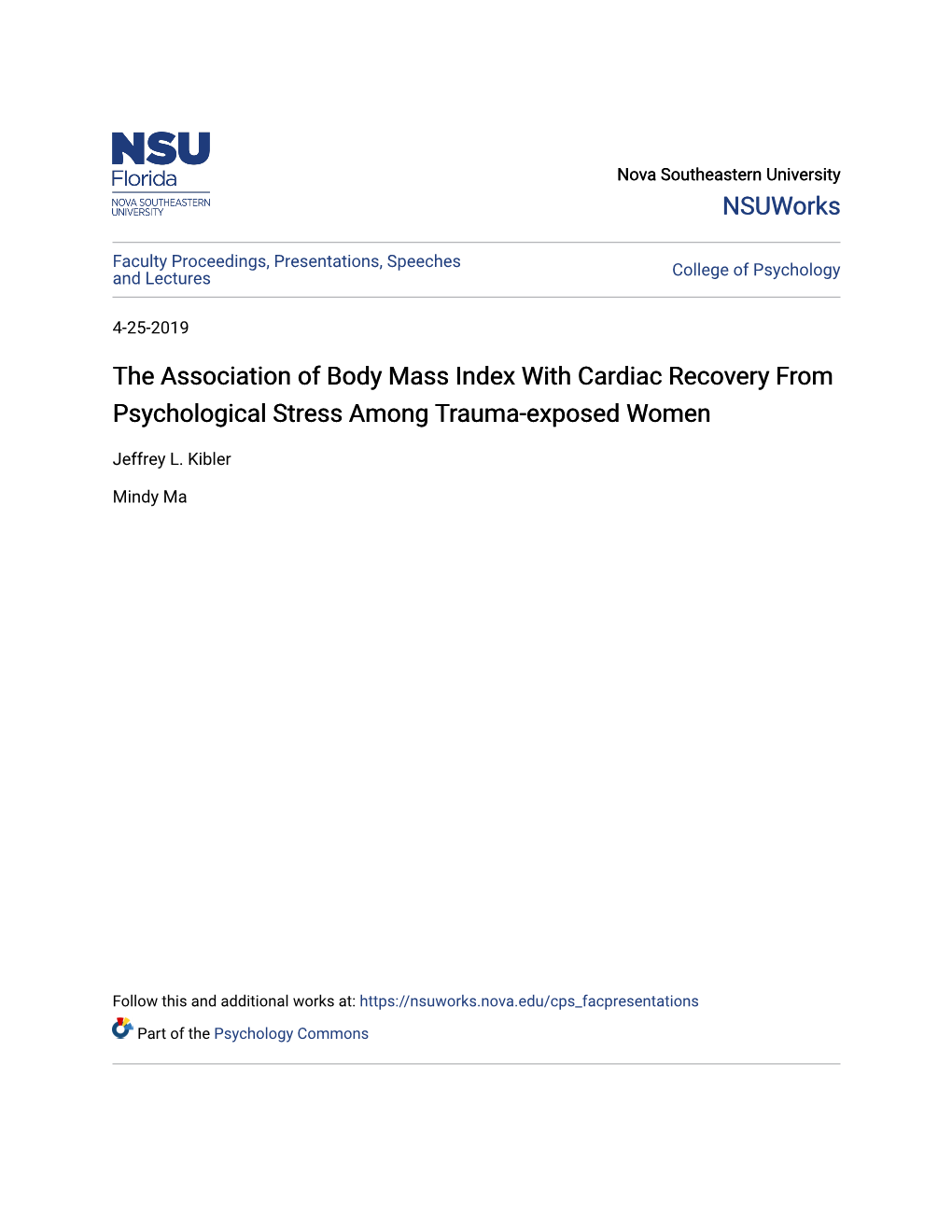 The Association of Body Mass Index with Cardiac Recovery from Psychological Stress Among Trauma-Exposed Women