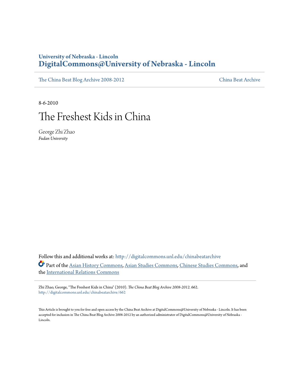 The Freshest Kids in China August 6, 2010 in Uncategorized by the China Beat | 1 Comment R16 at the Shanghai World Expo