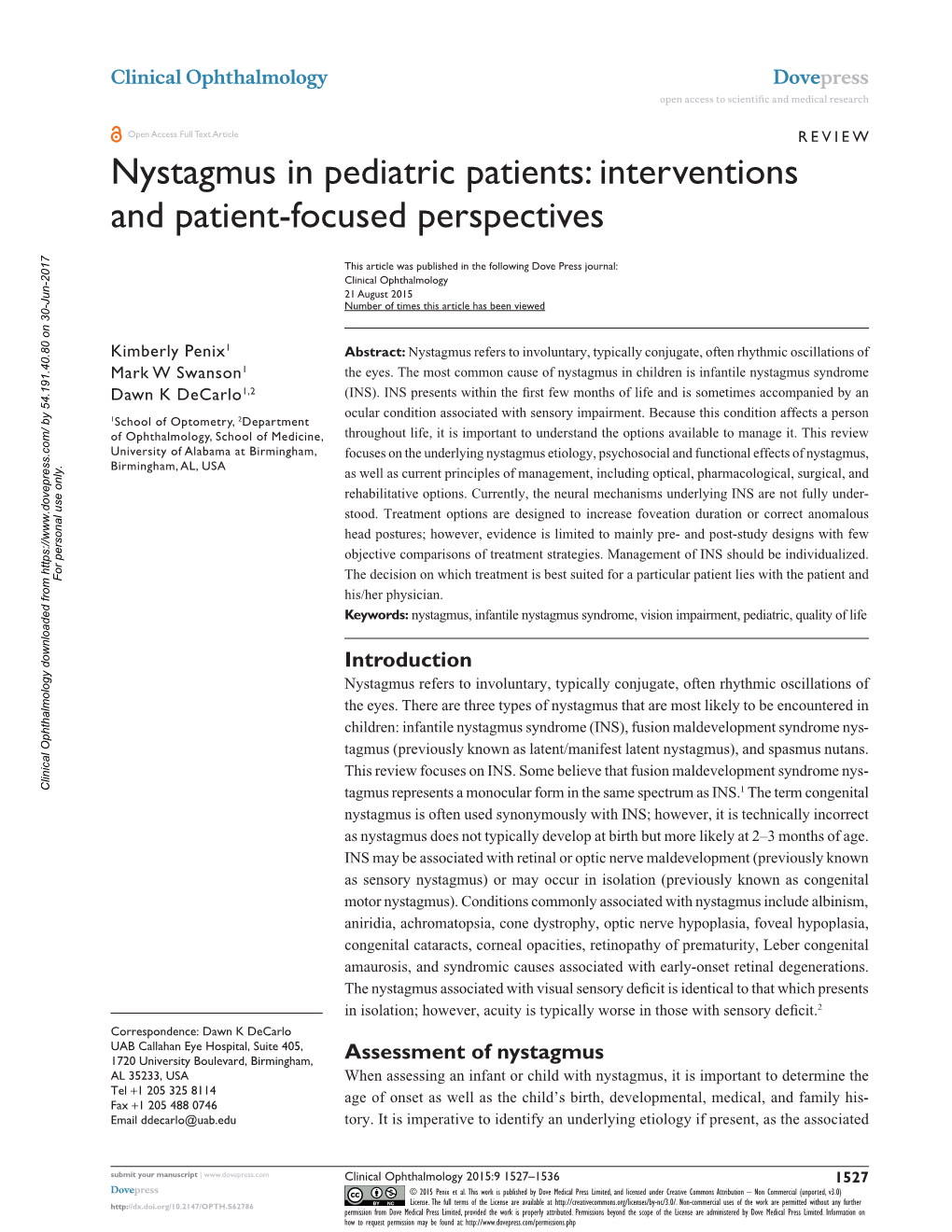 Nystagmus in Pediatric Patients Open Access to Scientific and Medical Research DOI