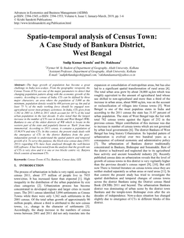 Spatio-Temporal Analysis of Census Town: a Case Study of Bankura District, West Bengal