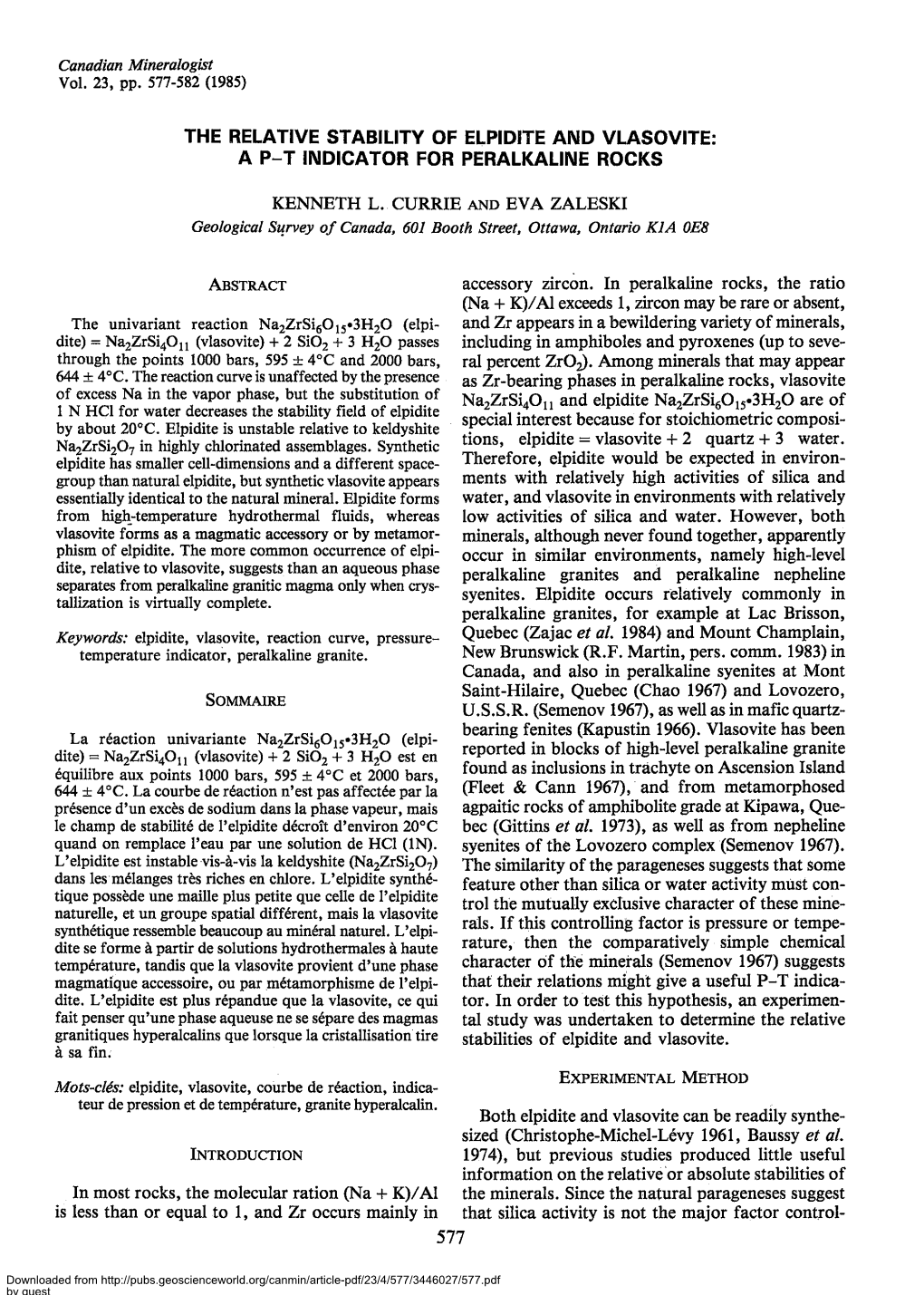 The Relative Stabilitv of Elpidite and Vlasovite: a P T