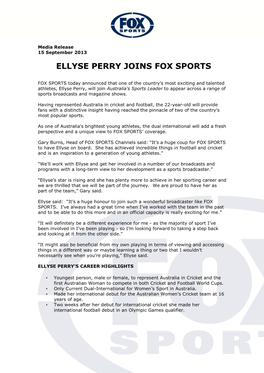 Ellyse Perry Joins Fox Sports