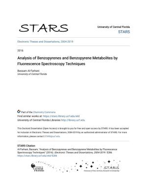 Analysis of Benzopyrenes and Benzopyrene Metabolites by Fluorescence Spectroscopy Techniques